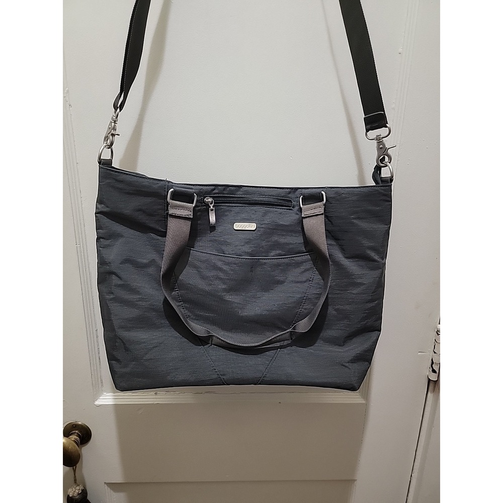 BAGGALLINI Boulevard Tote Gray Laptop Travel Bag Detach Crossbody Strap